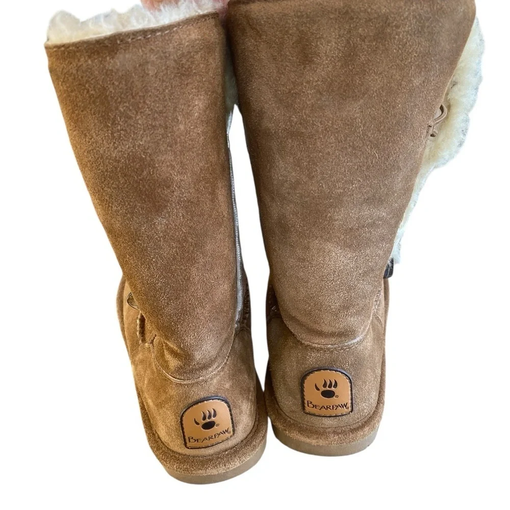 Bearpaw Jade Brown Suede Upper Sheepskin Wool Lined Toggle closure Winter Boots